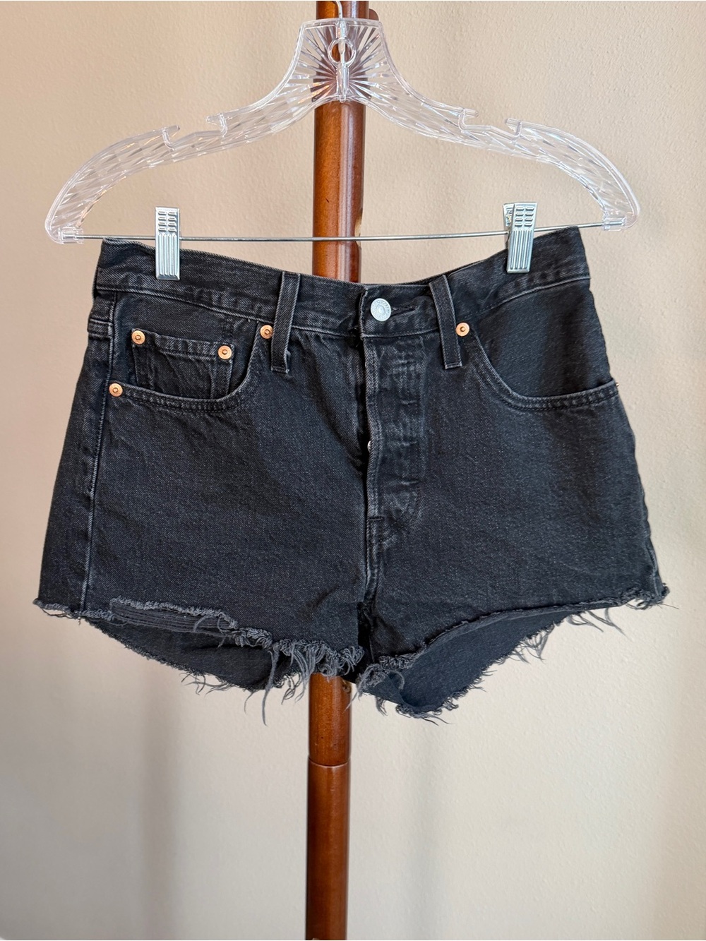 Levi's 501 Faded Black Cutoff Denim Shorts High Rise Waist 27